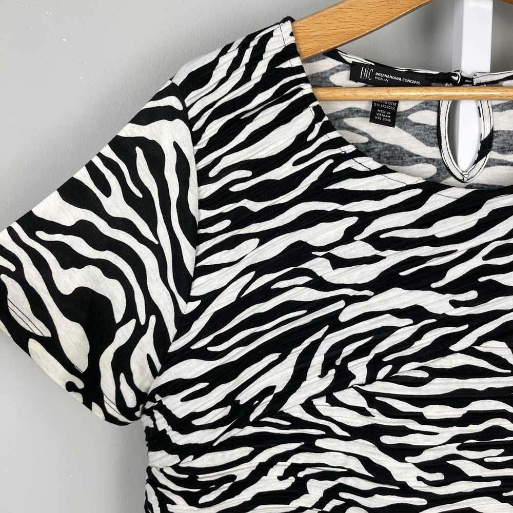 INC International Concepts‎ Sheath Dress Womens 2X Zebra Stripe Black White